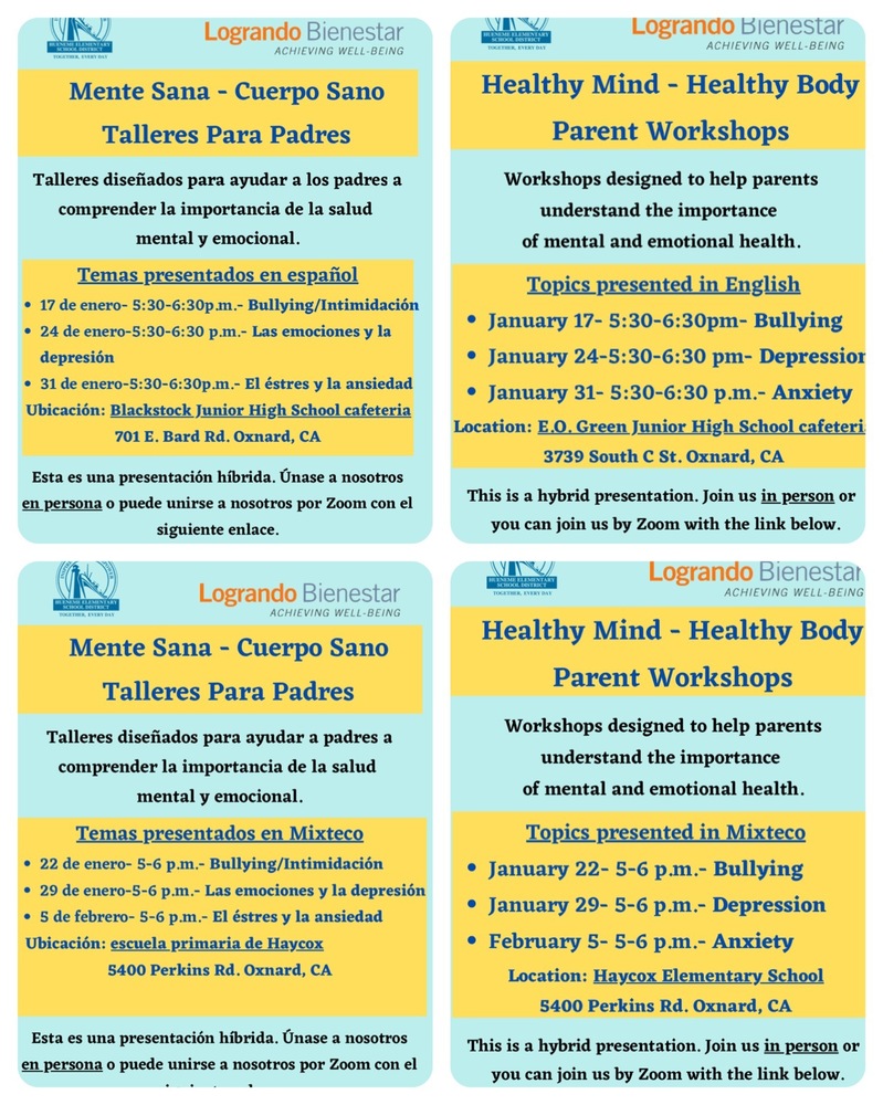 Healthy Mind - Healthy Body Parent Workshops 