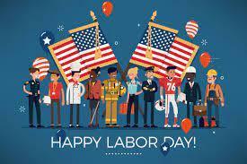 happy labor day picture with different workers and American flags