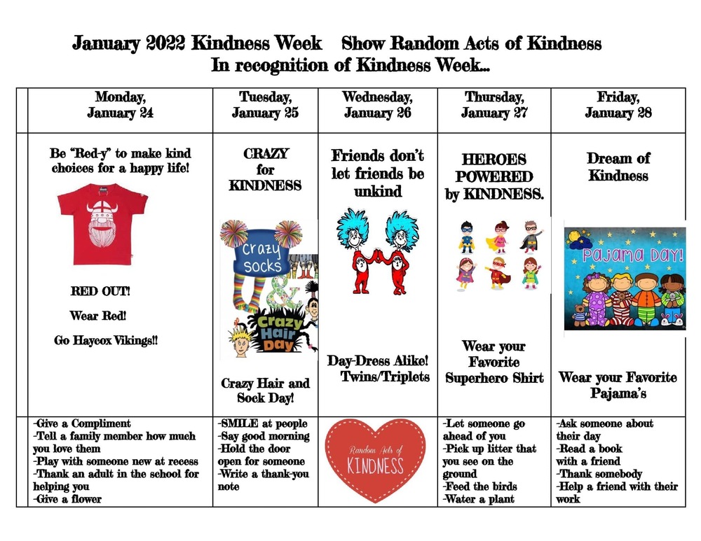 Kindness Week Calendar
