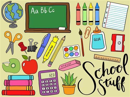 colorful poster of basic classroom  supplies