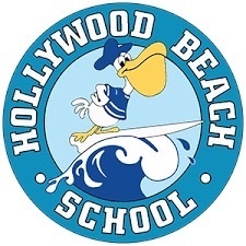 Hollywood Beach School logo with surfing pelican