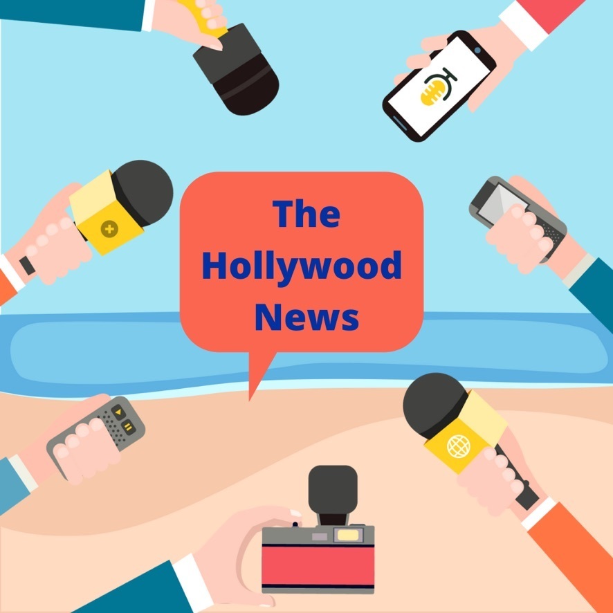 Microphones, beach and Hollywood News logo
