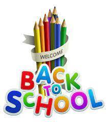 The words "back to school" with colored pencils in the background