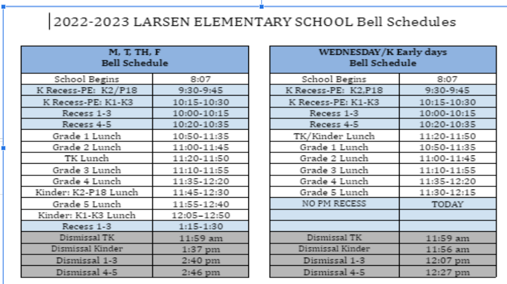 Larsen Bell Schedule